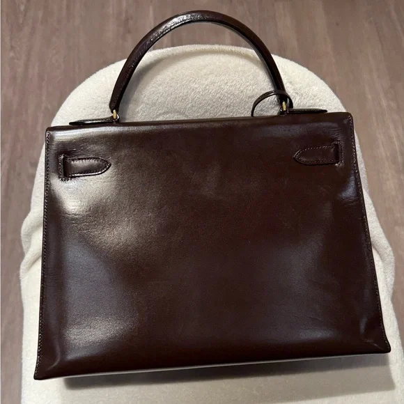 SOLD - HERMES Ebene Brown Box Calfskin Kelly 32 GHW - Picture 6 of 12